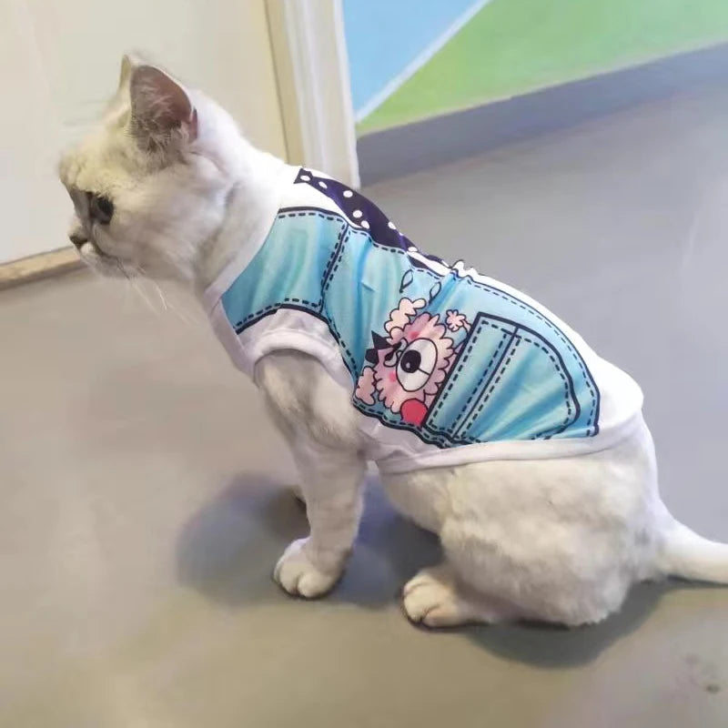 Cute Sphynx Cat Shirt Vest for Cats Gotas Summer Breathable Pet Clothes Clohting Katten Kedi Mascotas Costume Dog Suit Ropa Para