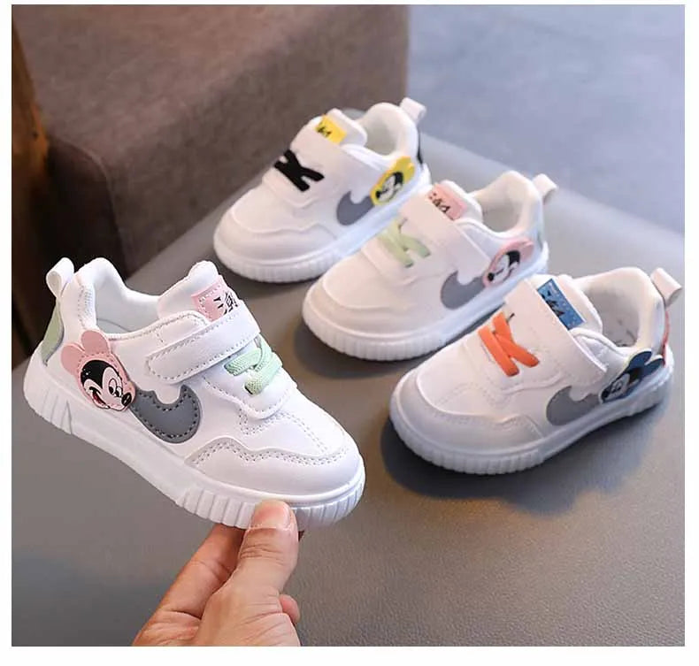 Disney Mickey Mouse Baby Trend Casual Shoes Girls Little White Shoes 0-2 Years Baby Boys Fashion Chic Soft Sole Walking Shoes