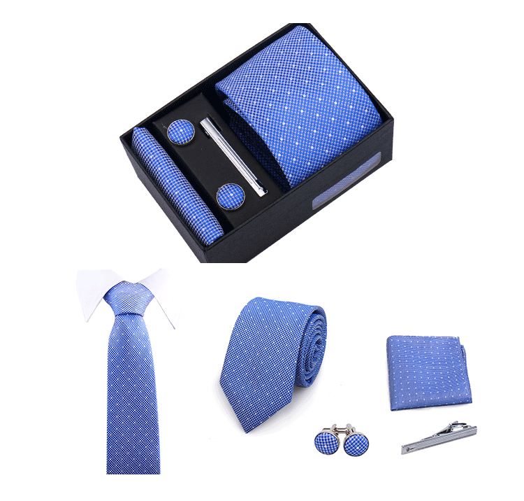 Fashion Elegant Men's Necktie Gift Box Striped Tie Handchief Cufflink Tie Clip 4 pcs Set Wedding Business Party Suit Accessories