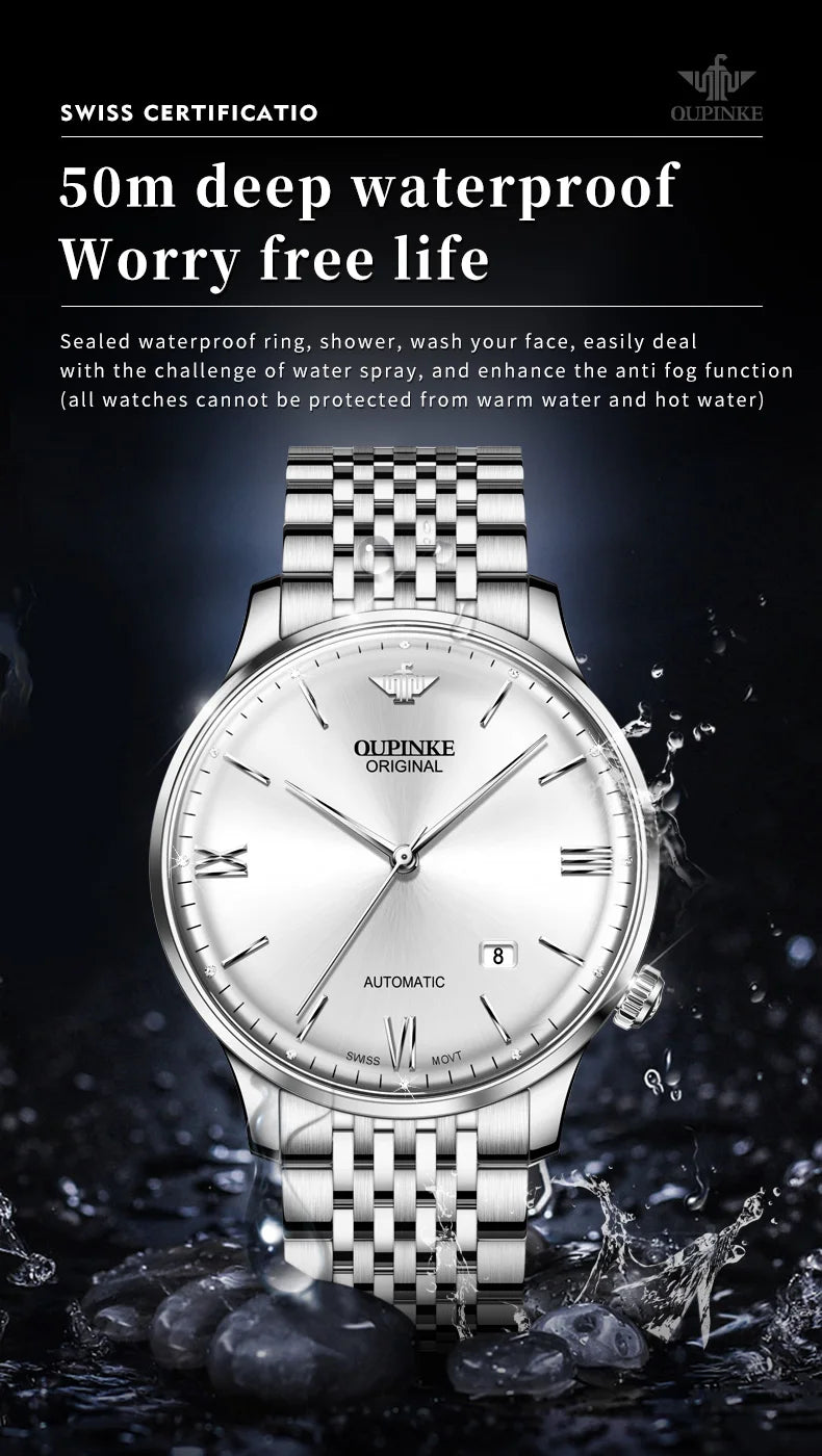 OUPINKE Fully Automatic Watch for Men Ultra Thin 7.3mm Original Import Swiss Movement High Quality Luxury Mechanical Wristwatch