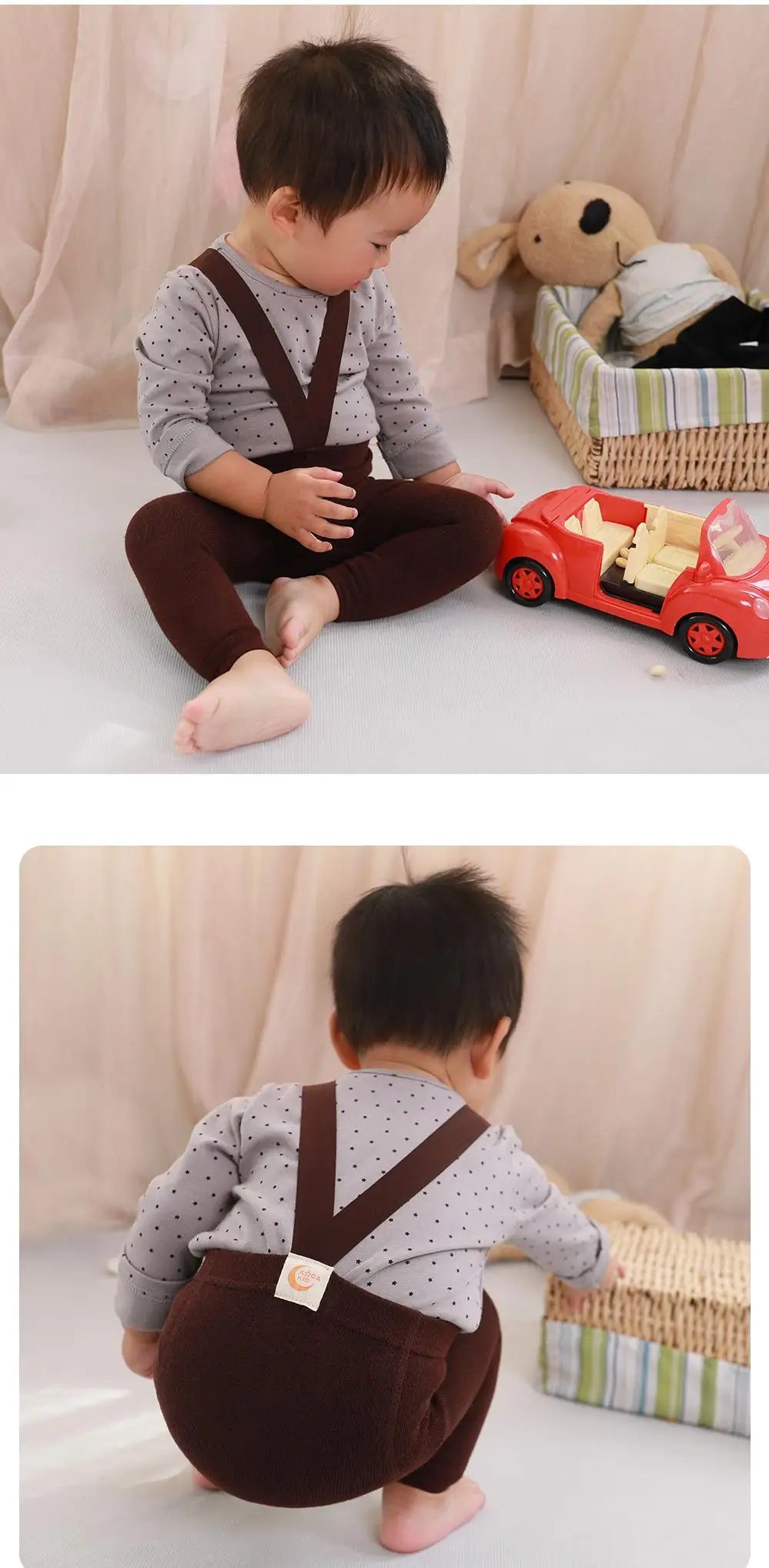 2024 Spring Fashion Boy Baby Solid High Waist Overalls Girl Children Cotton Leggings Infant Casual Suspenders Pants Kid Trousers