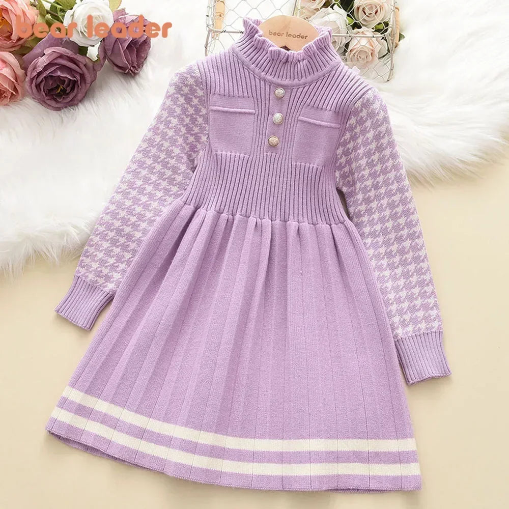 Autumn Winter Girls Dress Girls 4-8Y Kids Princess Party Sweater Knitted Dresses Christmas Costume Baby Girl Clothes