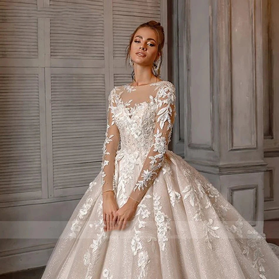 مجموعة اروين arwen & AJH GROUP Gorgeous A-Shaped Wedding Dress Women's Elegant Long Sleeve Lace Applique Bridal Gowns  2024