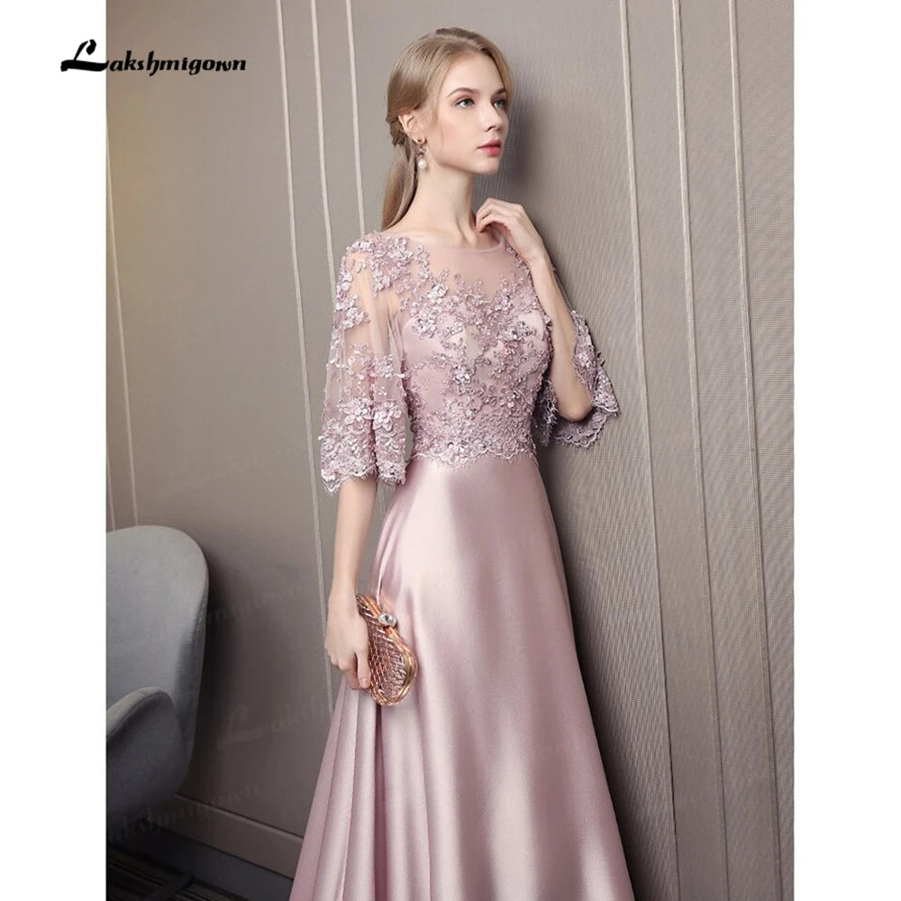 A-Line Mother of the Bride Elegant Dresses  Luxury Beads Flowers Half Sleeves Wedding Guest Evening Gowns robe de soirée femme